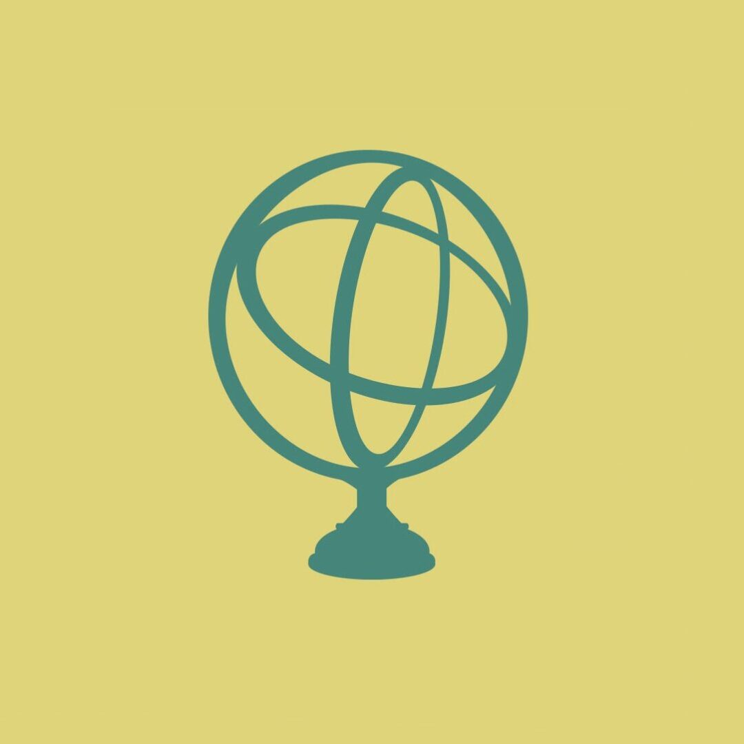 A blue globe on top of a yellow background